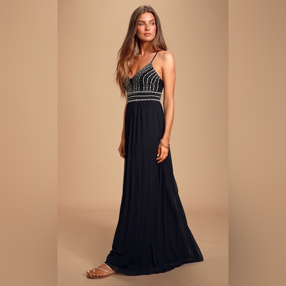 Lulu's Black Maxi Dress with Silver Accents